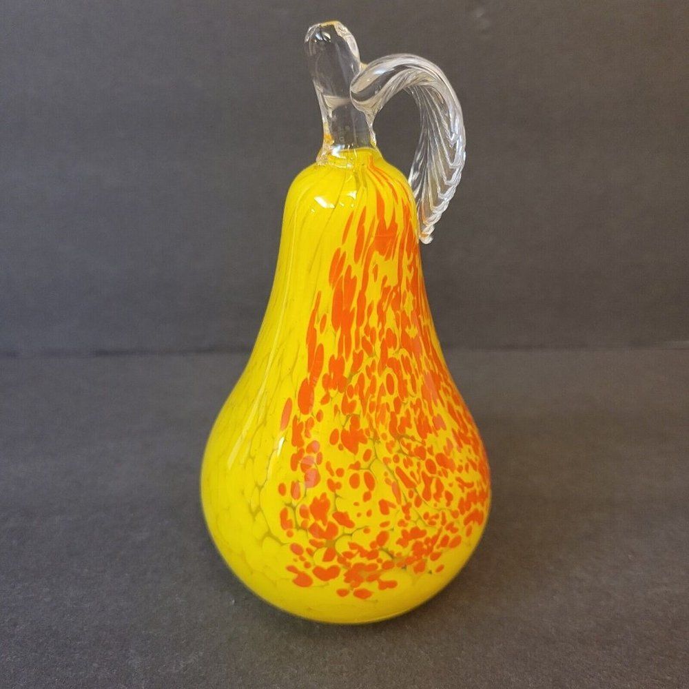 Art Glass Paperweight Hand Blown Yellow And Orange Pear